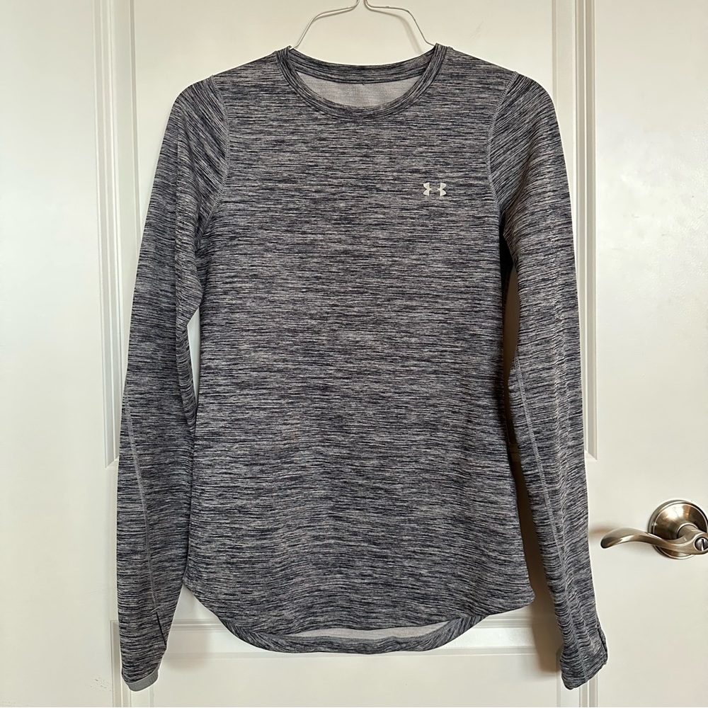 Small Under Armour Compression Shirt Heathered Grey with Thumb Holes